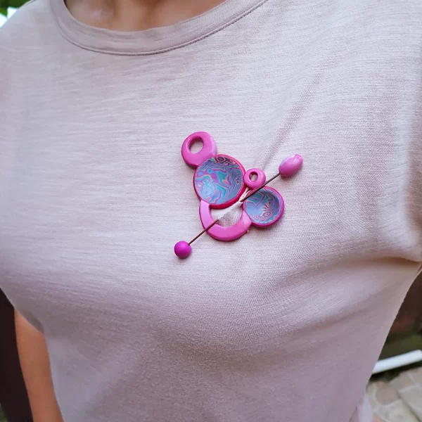 PhoenixColour2_b Whimsical bright fun brooch with pin phoenix colors double sided oxidized copper polymer clay handmade