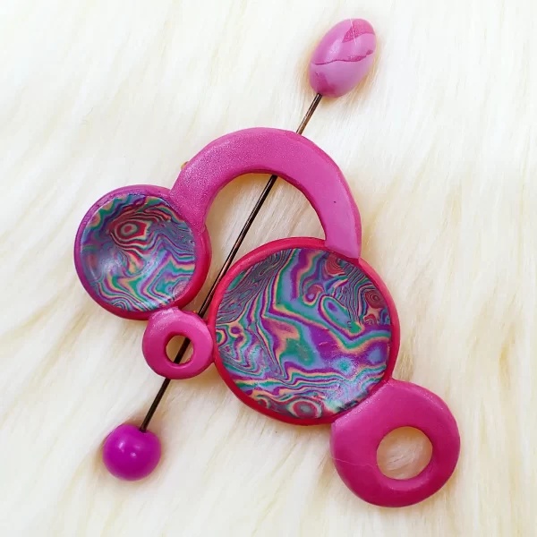 PhoenixColour2_e Whimsical bright fun brooch with pin phoenix colors double sided oxidized copper polymer clay handmade
