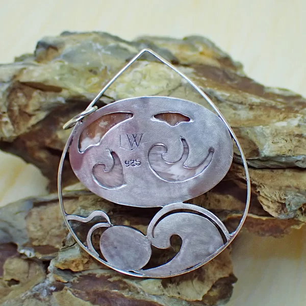 Ocean_8 Pendant ocean scene waves natural stone Scolecite orange spiny oyster shell handmade sterling silver