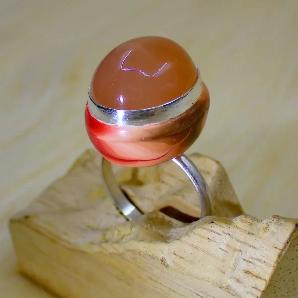 SunsetBand_5 Ring sterling silver peach moonstone dancing sheen polymer clay mix media uniquely handmade