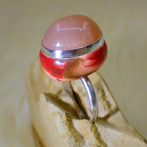 SunsetBand_6 Ring sterling silver peach moonstone dancing sheen polymer clay mix media uniquely handmade
