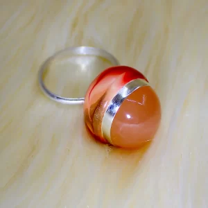 Ring sterling silver peach moonstone dancing sheen polymer clay mix media uniquely handmade