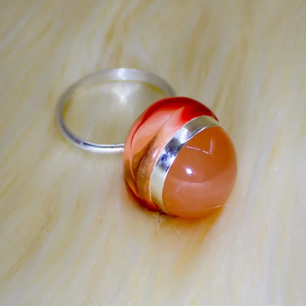 SunsetBand_8 Ring sterling silver peach moonstone dancing sheen polymer clay mix media uniquely handmade