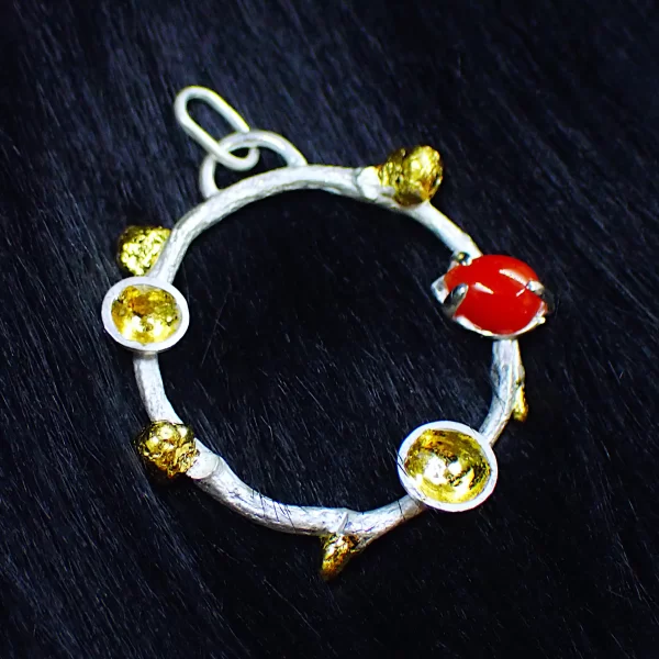 AkaO_12 Pendant sterling silver nature inspired twig branch Japanese red coral handmade