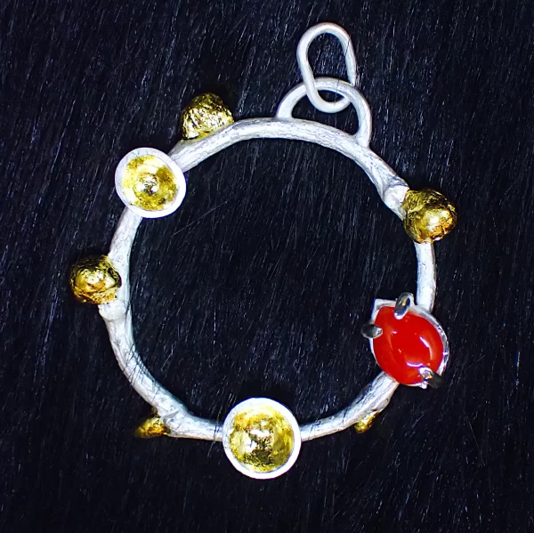 AkaO_13 Pendant sterling silver nature inspired twig branch Japanese red coral handmade