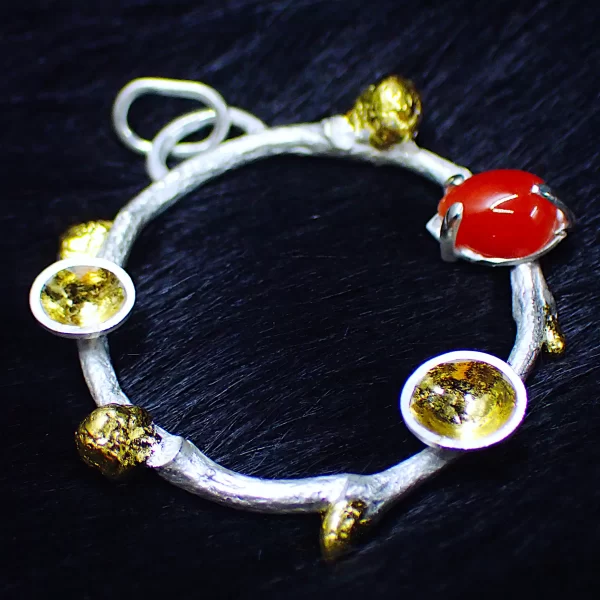 AkaO_14 Pendant sterling silver nature inspired twig branch Japanese red coral handmade