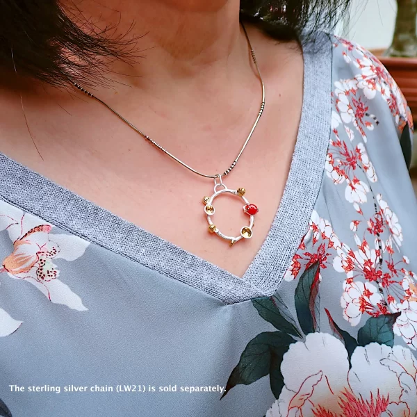 AkaO_2 Pendant sterling silver nature inspired twig branch Japanese red coral handmade