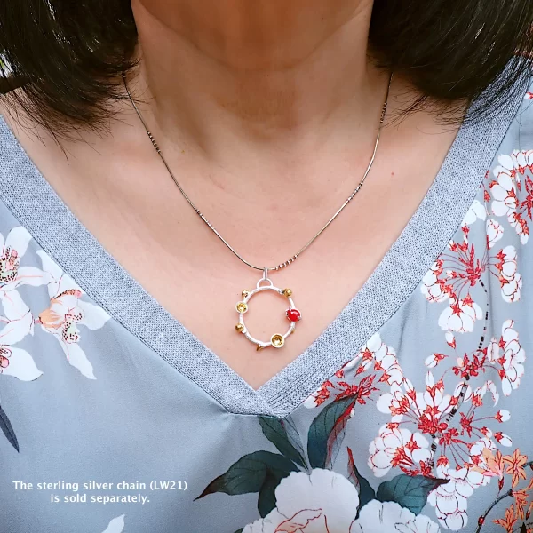 AkaO_5 Pendant sterling silver nature inspired twig branch Japanese red coral handmade