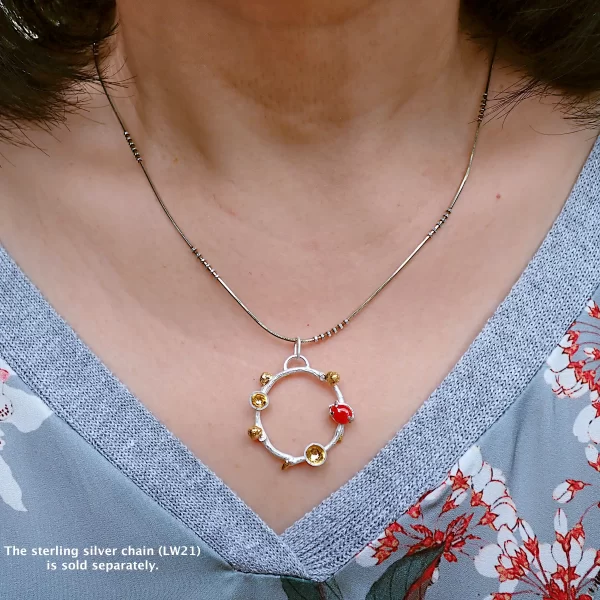 AkaO_6 Pendant sterling silver nature inspired twig branch Japanese red coral handmade