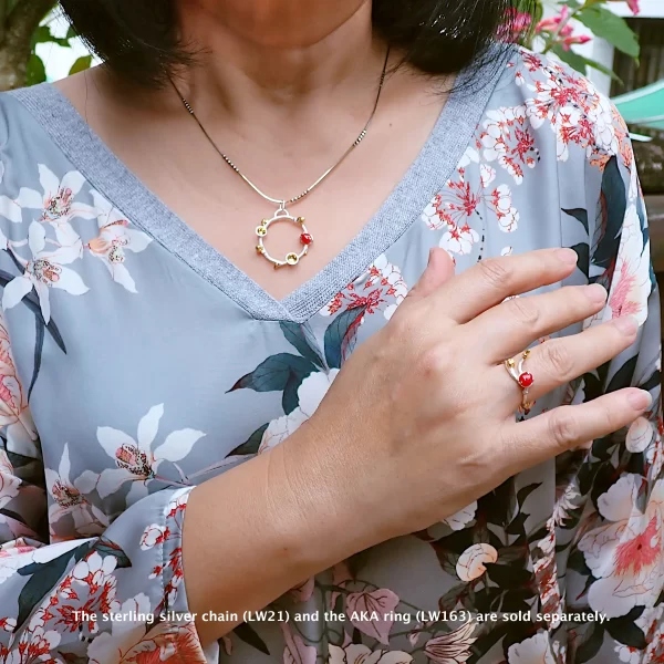 AkaO_7 Pendant sterling silver nature inspired twig branch Japanese red coral handmade