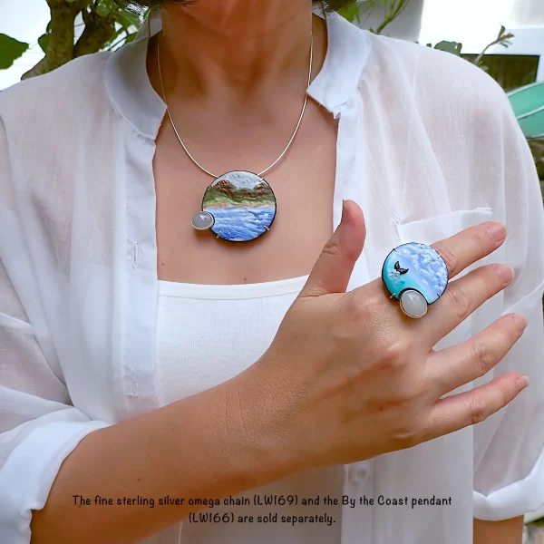 AtSea_1 Statement ring sterling silver mixed media polymer clay natural jadeite sea horizon handmade