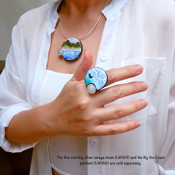AtSea_2 Statement ring sterling silver mixed media polymer clay natural jadeite sea horizon handmade
