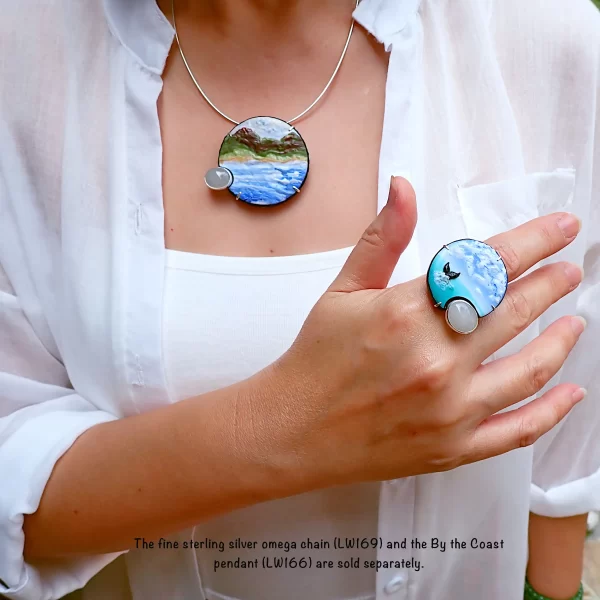 AtSea_3 Statement ring sterling silver mixed media polymer clay natural jadeite sea horizon handmade