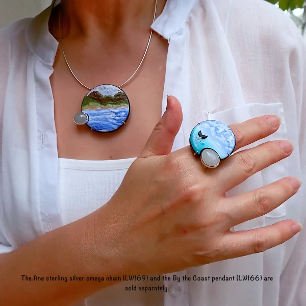 AtSea_4 Statement ring sterling silver mixed media polymer clay natural jadeite sea horizon handmade