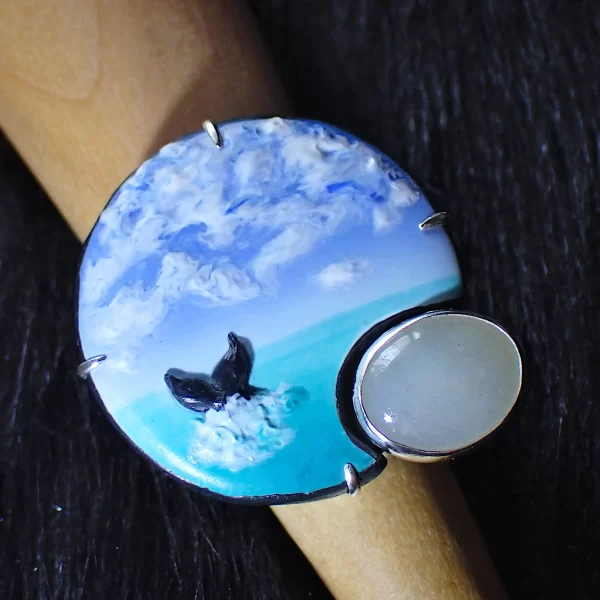 AtSea_7 Statement ring sterling silver mixed media polymer clay natural jadeite sea horizon handmade