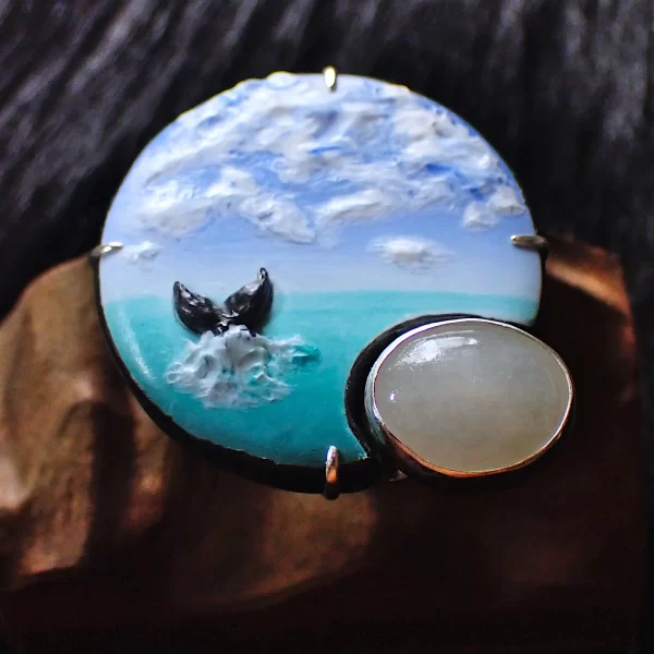 AtSea_8 Statement ring sterling silver mixed media polymer clay natural jadeite sea horizon handmade