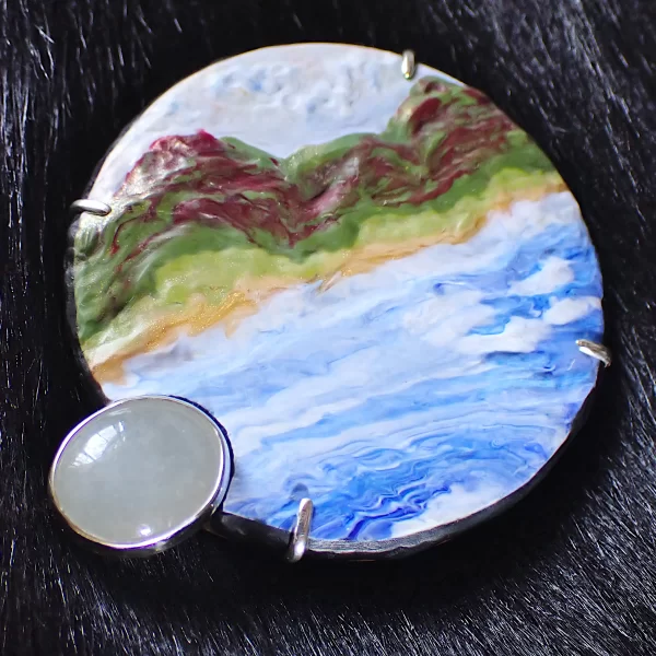BytheCoast_3 Pendant sterling silver mixed media polymer clay natural jadeite seaside landscape handmade
