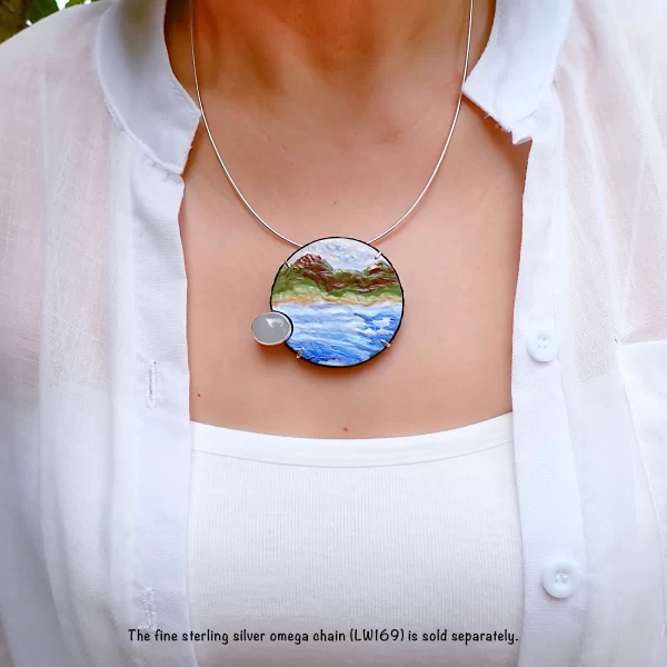 BytheCoast_9 Pendant sterling silver mixed media polymer clay natural jadeite seaside landscape handmade