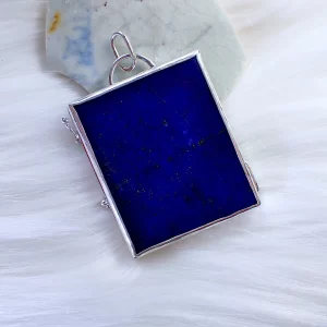 Pendant statement reversible lapis lazuli sterling silver handmade nature inspired