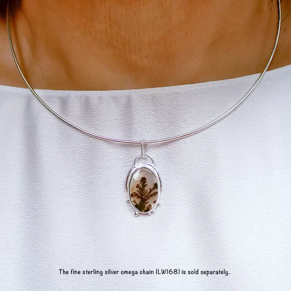 GE_5 Pendant minimalist sterling silver natural Dendritic Agate scenic plant on rock natural art handmade
