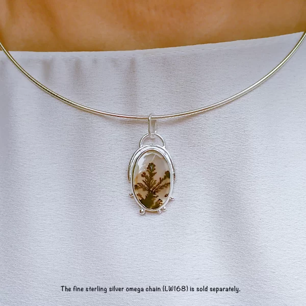 GE_6 Pendant minimalist sterling silver natural Dendritic Agate scenic plant on rock natural art handmade