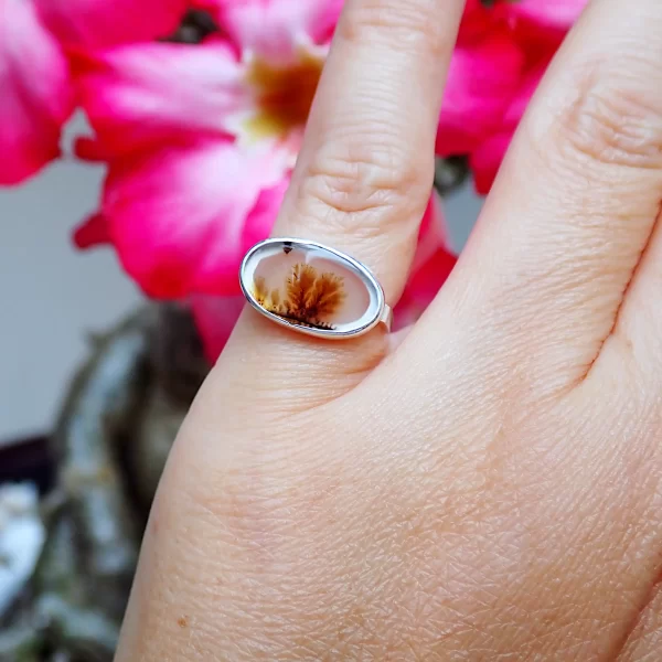 G_1 Ring minimalist sterling silver natural Dendritic Agate scenic garden natural art handmade