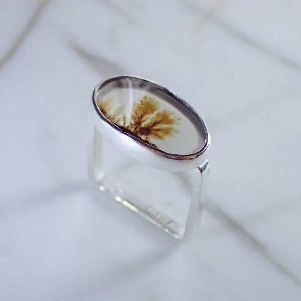G_3 Ring minimalist sterling silver natural Dendritic Agate scenic garden natural art handmade