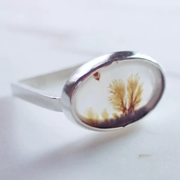 G_7 Ring minimalist sterling silver natural Dendritic Agate scenic garden natural art handmade