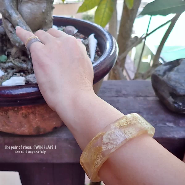57A_6 Bangle resin wild silk cocoons Cricula natural color flat design minimalist