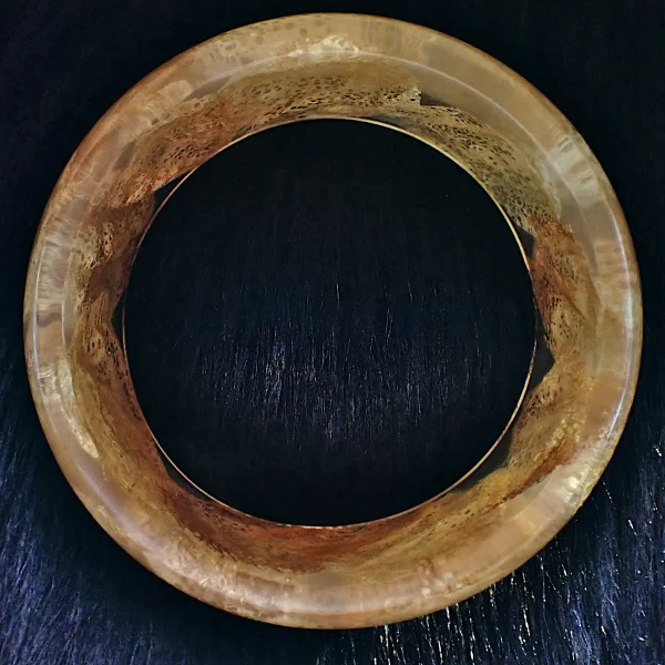 62WC_3 Wide convex bangle resin wild silk cocoons Cricula natural color handmade