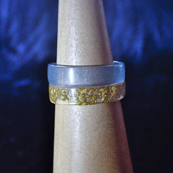 Mid_2 Stacking rings resin wild silk cocoons Cricula earth tone colors minimalist handmade