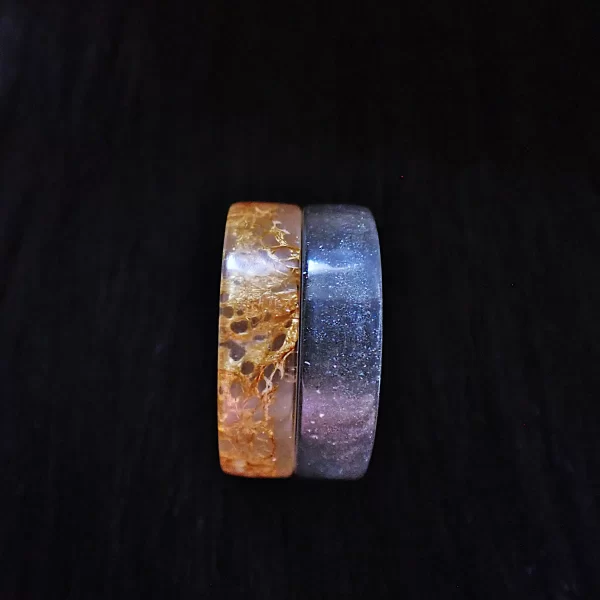 Mid_3 Stacking rings resin wild silk cocoons Cricula earth tone colors minimalist handmade