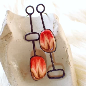 Earrings long drops contemporary design polymer clay sterling silver freeform shapes uniquely handmade
