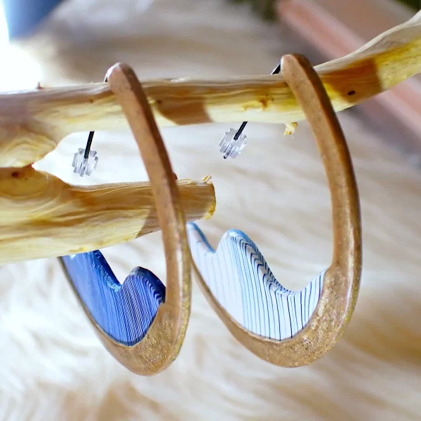 W_1 Earrings hoops contemporary design wave waterfall polymer clay uniquely handmade