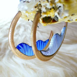 Earrings hoops contemporary design wave waterfall polymer clay uniquely handmade