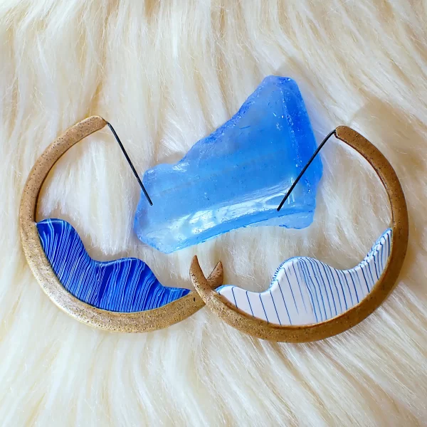 W_3 Earrings hoops contemporary design wave waterfall polymer clay uniquely handmade