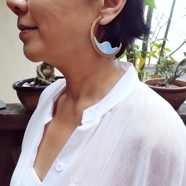 W_4 Earrings hoops contemporary design wave waterfall polymer clay uniquely handmade