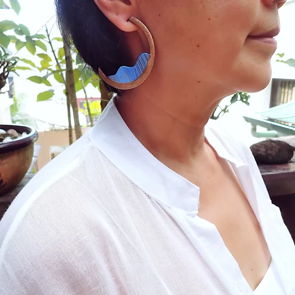 W_5 Earrings hoops contemporary design wave waterfall polymer clay uniquely handmade