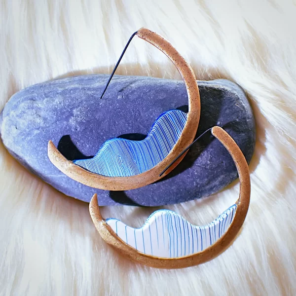 W_7 Earrings hoops contemporary design wave waterfall polymer clay uniquely handmade