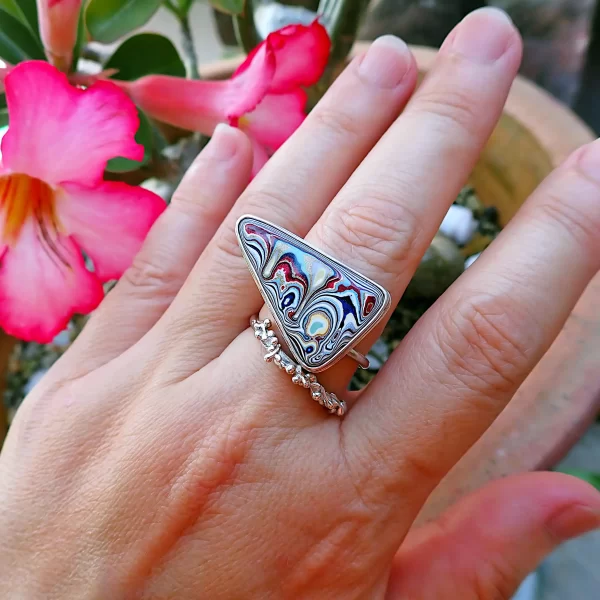 Drip_1 Ring statement open ended sterling silver Hazelwood Fordite unique design handmade