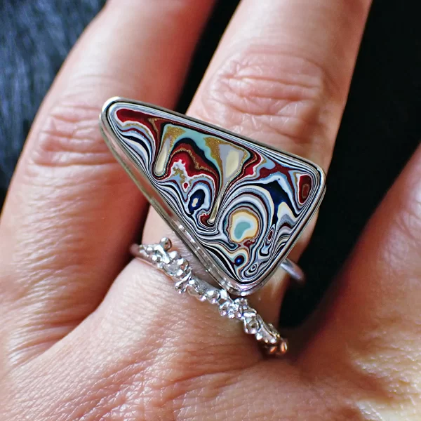 Drip_11 Ring statement open ended sterling silver Hazelwood Fordite unique design handmade