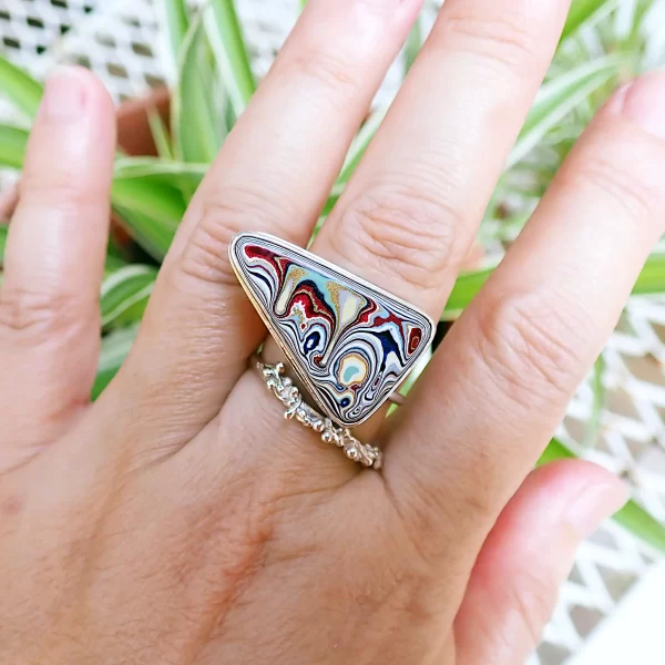 Drip_2 Ring statement open ended sterling silver Hazelwood Fordite unique design handmade