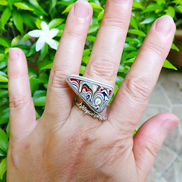 Drip_3 Ring statement open ended sterling silver Hazelwood Fordite unique design handmade