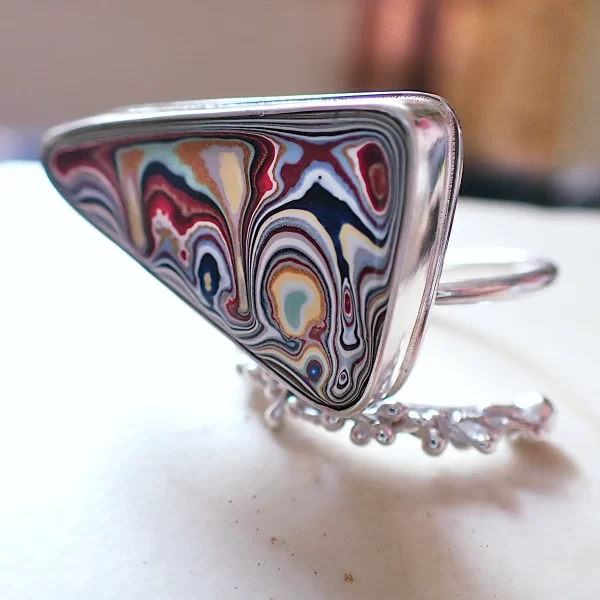 Drip_5 Ring statement open ended sterling silver Hazelwood Fordite unique design handmade