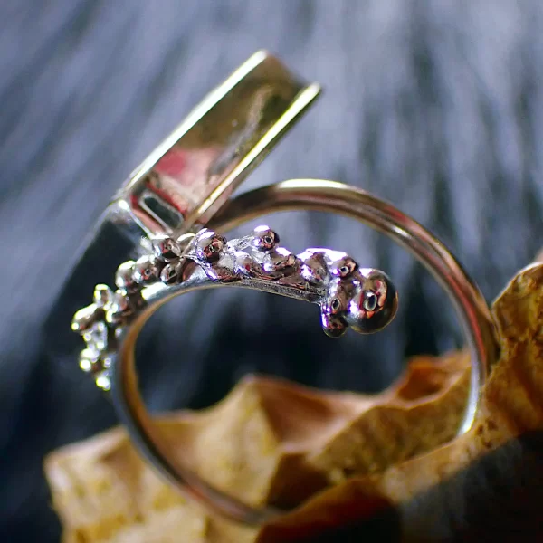Drip_7 Ring statement open ended sterling silver Hazelwood Fordite unique design handmade