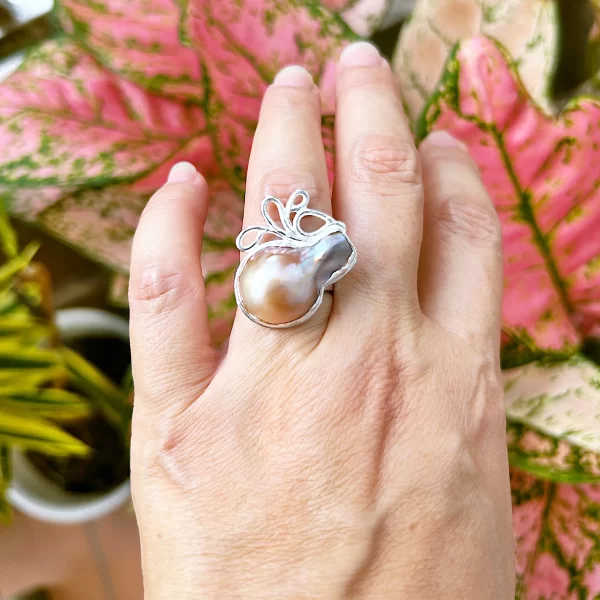 Paisley_1 Ring statement sterling silver mabe pearl paisley pattern uniquely handmade