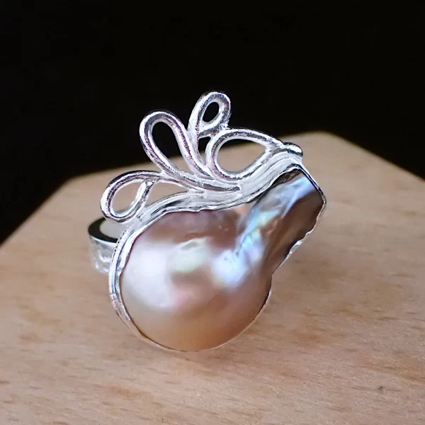 Paisley_10 Ring statement sterling silver mabe pearl paisley pattern uniquely handmade