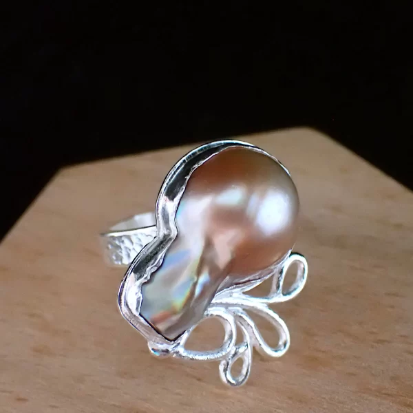 Paisley_11 Ring statement sterling silver mabe pearl paisley pattern uniquely handmade