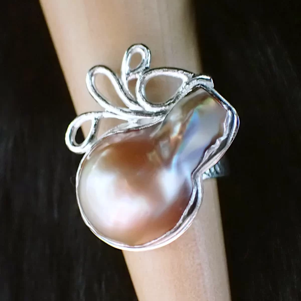 Paisley_12 Ring statement sterling silver mabe pearl paisley pattern uniquely handmade