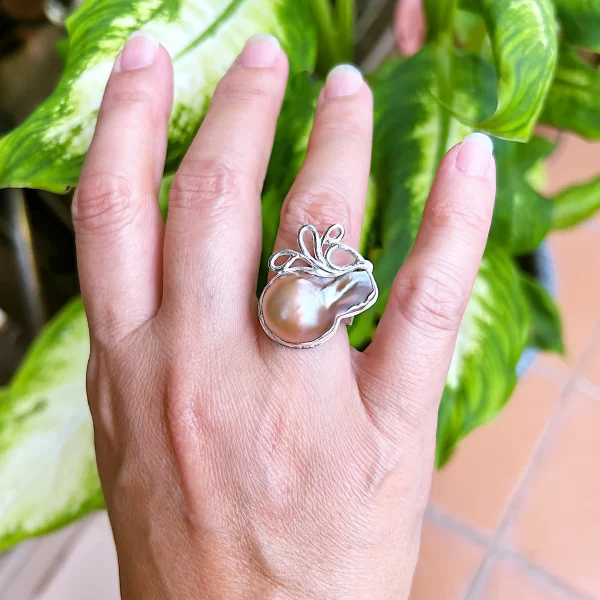 Paisley_3 Ring statement sterling silver mabe pearl paisley pattern uniquely handmade